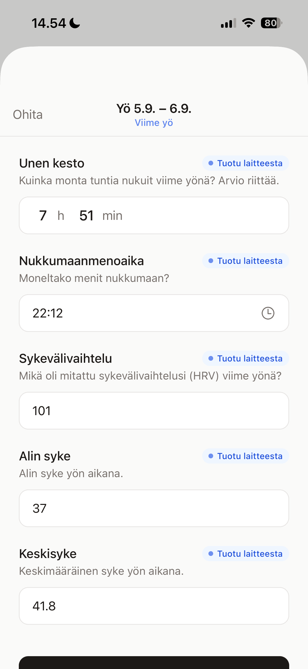 Unen kesto ja tiedot kellosta