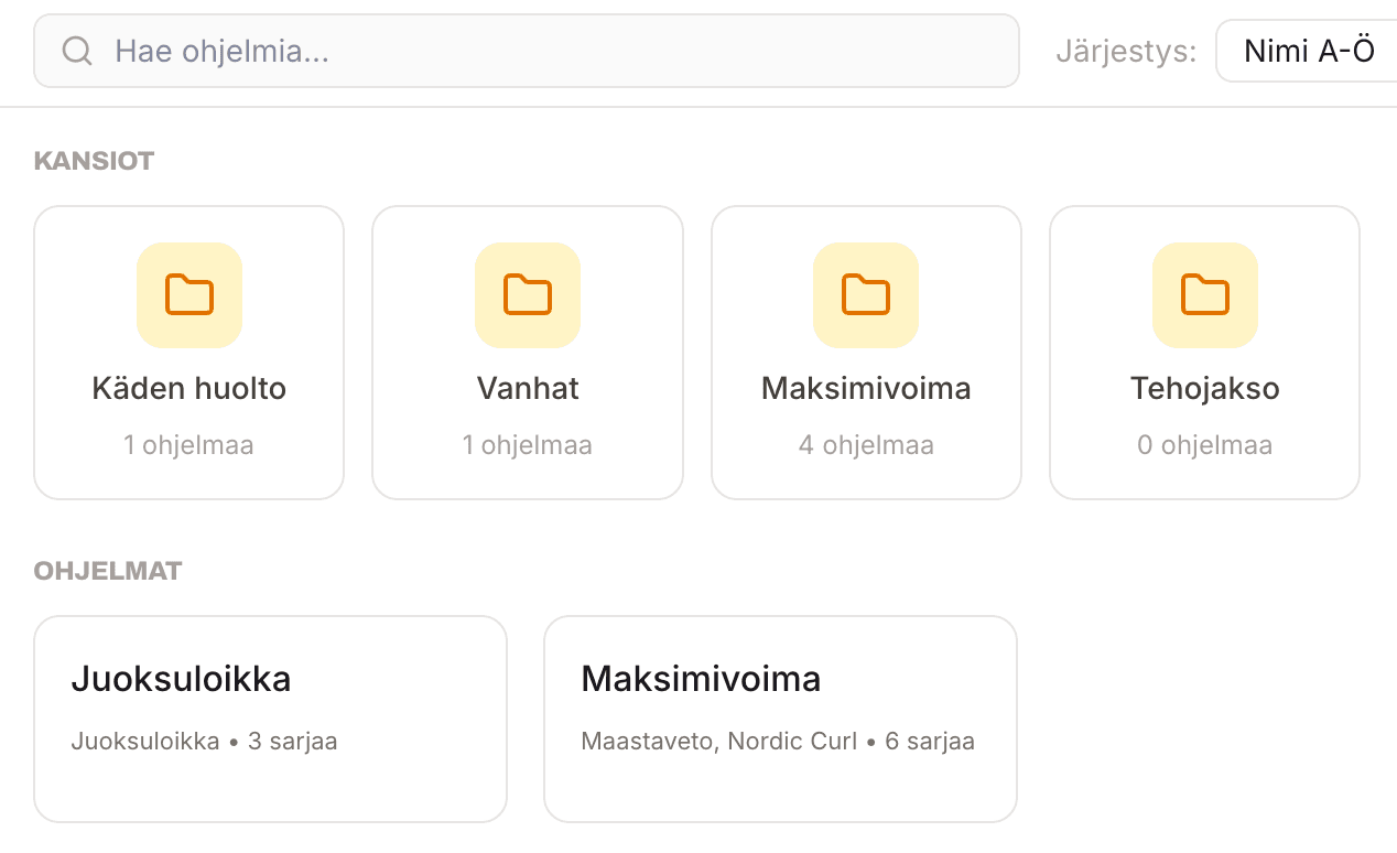 Oma ohjelmakirjasto kansioineen